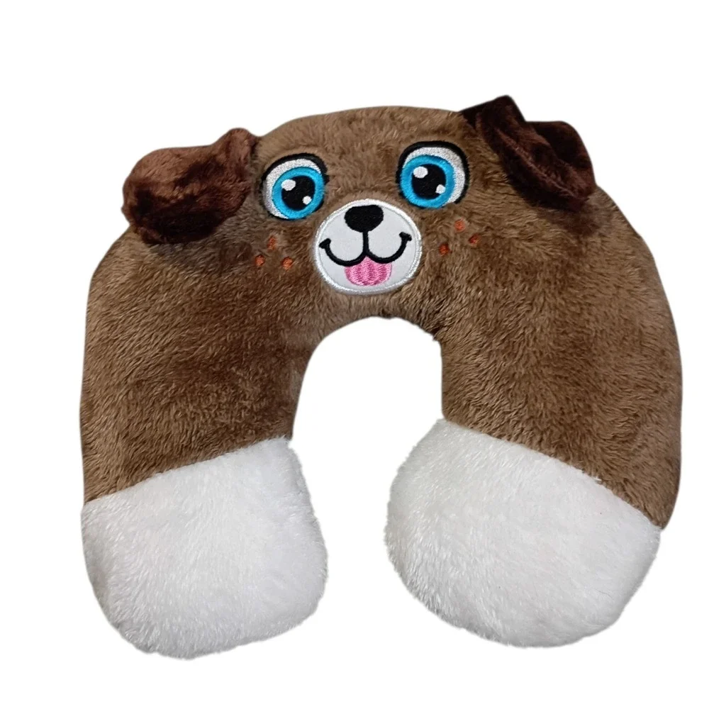 EUC Cute Brown & White Dog Traveling Car Airplane Neck Support Soft Kids Pillow